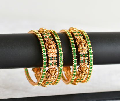 Antique gold tone cz white-green set of 6 lakshmi bangles(2.8) dj-51961