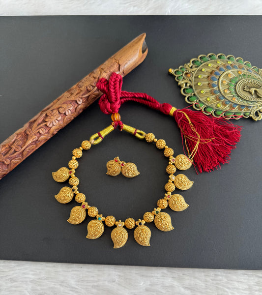 Matte finish Navarathna Nakshi mango necklace set dj-52139