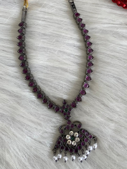 Black finish precious kemp-green pearl attigai/necklace dj-52284