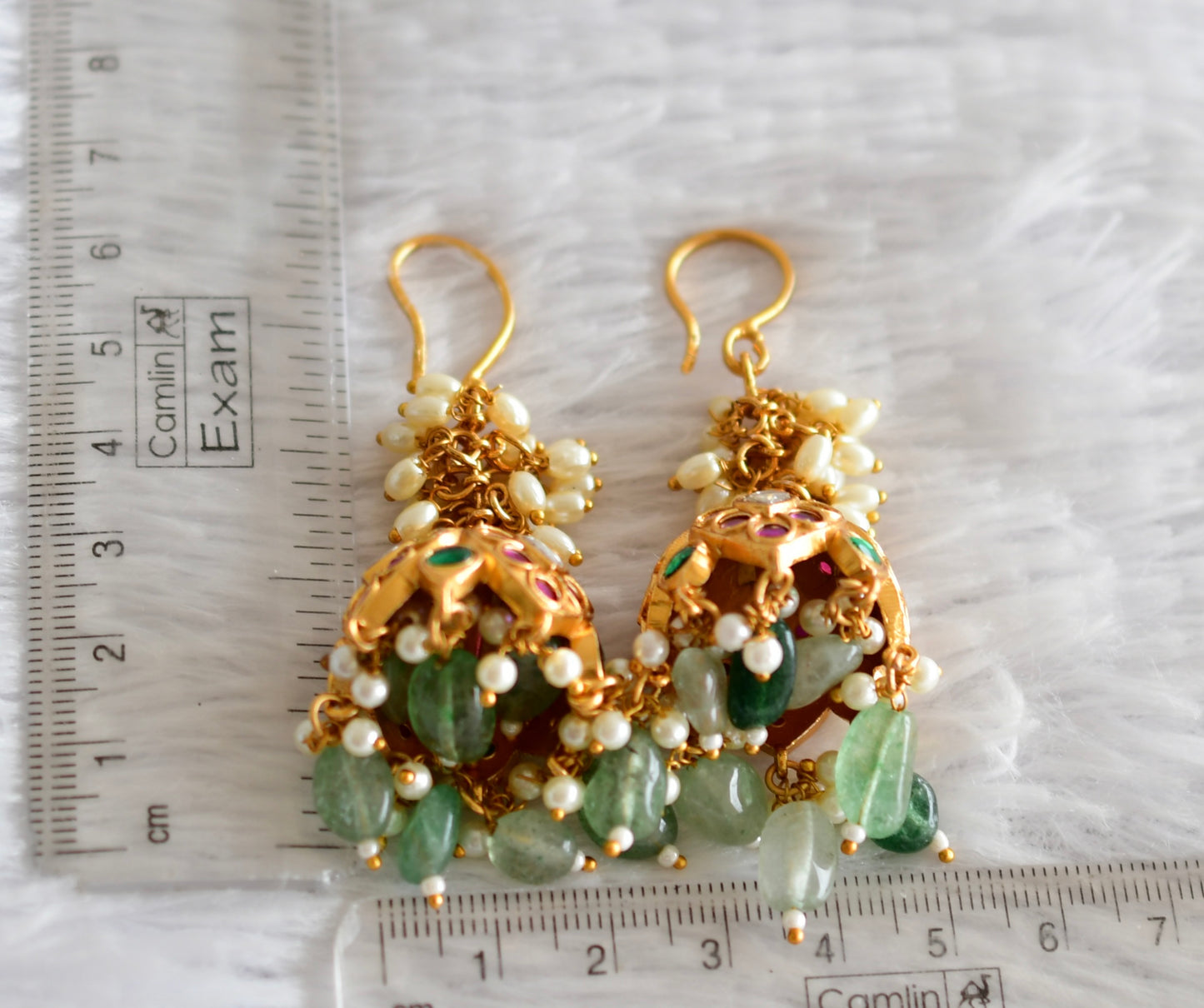 Matte finish kemp-green pearl cluster hook jhumkka dj-51862