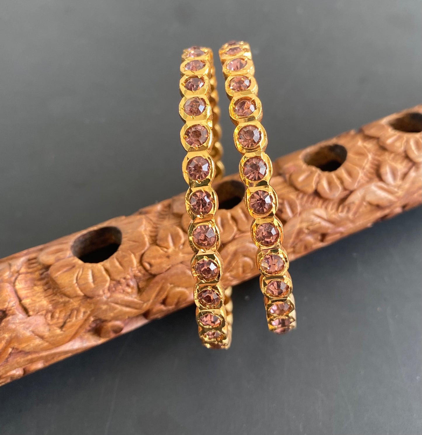 Gold tone South Indian style lavender stone bangles(2.4) dj-51054