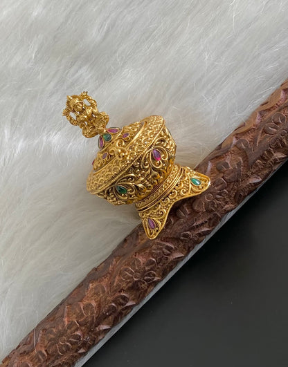 Antique gold tone kemp-green lakshmi kumkum box dj-54452