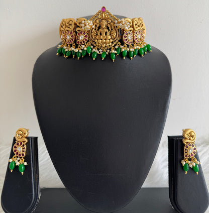 Matte finish real kemp-white lakshmi peacock choker necklace set dj-51335