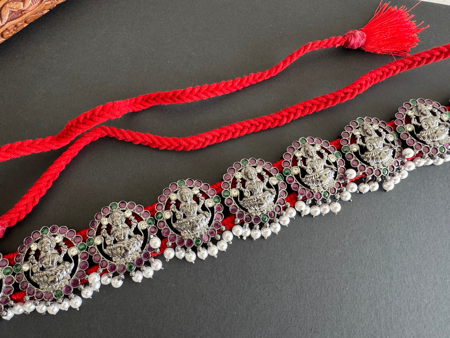 Black finish precious kemp-green-white pearl Ma Lakshmi waist band dj-52273