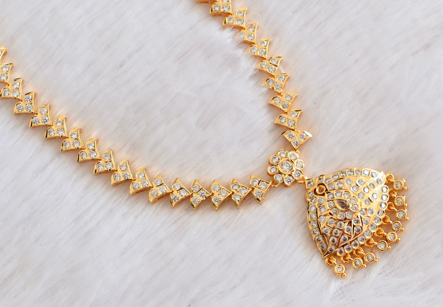 Gold tone AD white stone south indian necklace dj-53334