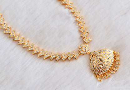 Gold tone AD white stone south indian necklace dj-53334