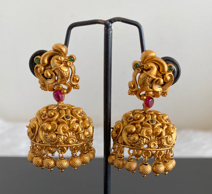 Matte finish pink-green peacock jhumkka dj-53006