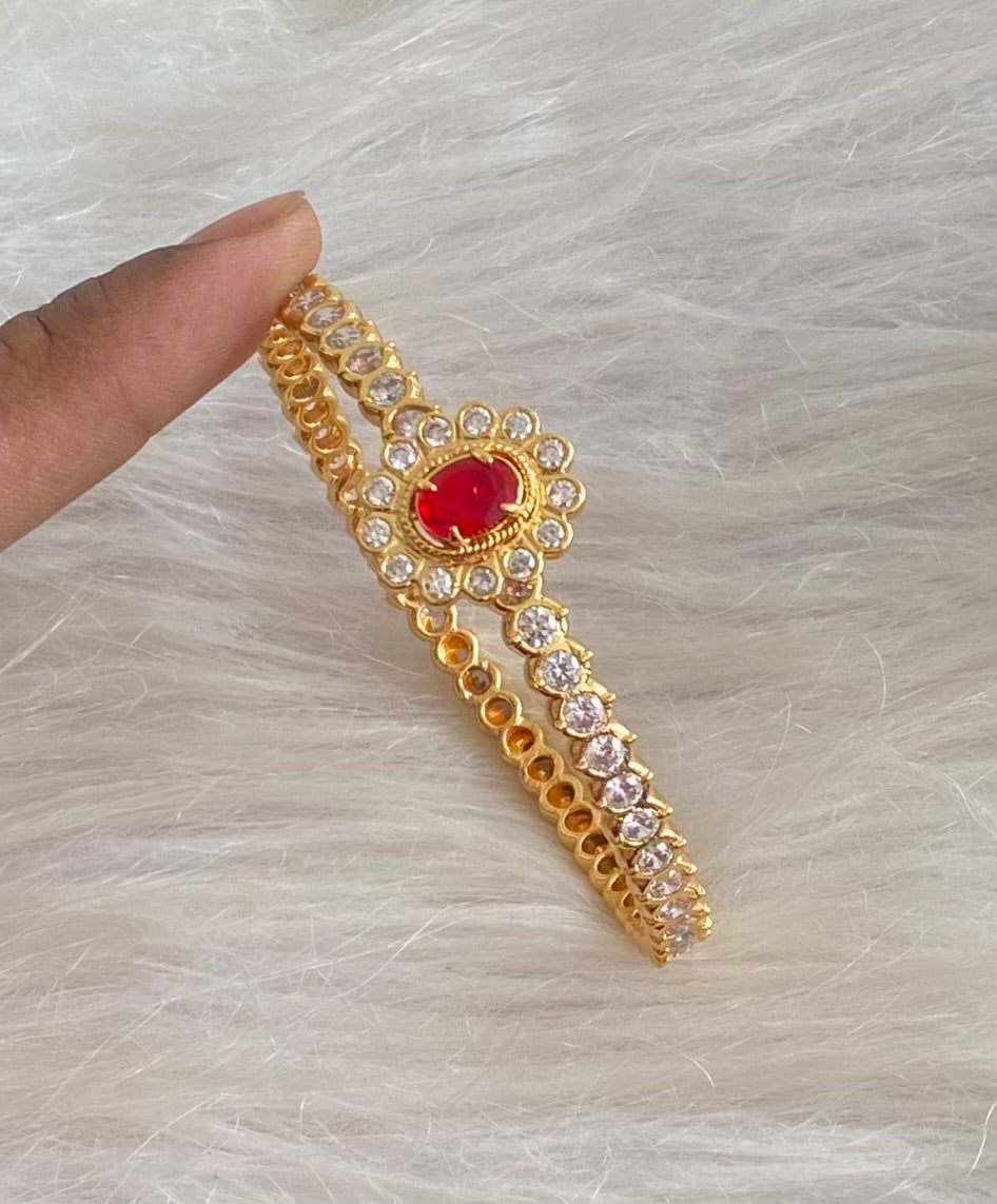 Gold tone AD white red stone diamond look alike bangle/kada(2.10) Dj-54866