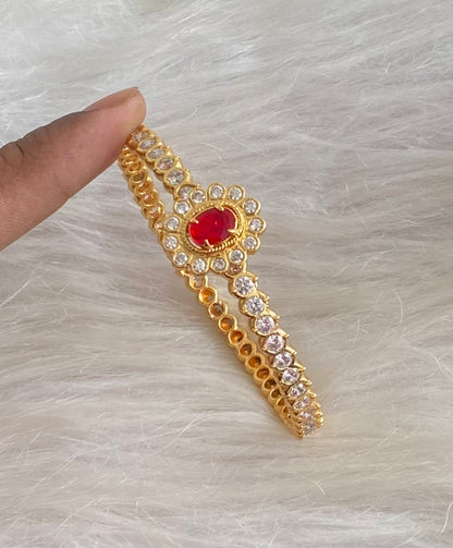 Gold tone AD white red stone diamond look alike bangle/kada(2.10) Dj-54866