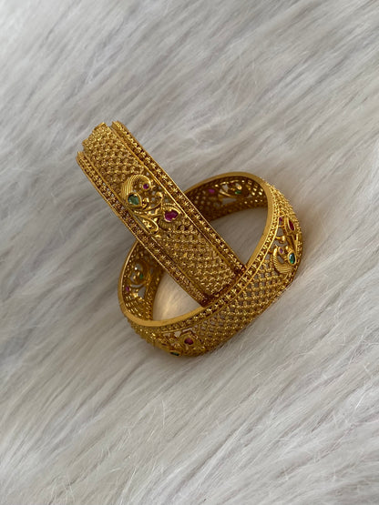 Gold tone kemp green stone peacock bangles(2.10) dj-55164