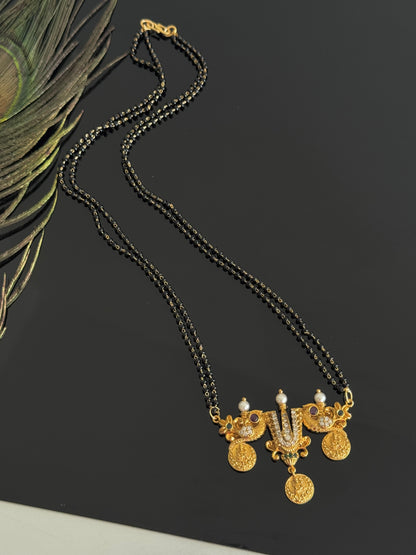 Matte Finish Cz Ruby-green Shri Thirumal Nama-peacock Mangalsutra dj-32719