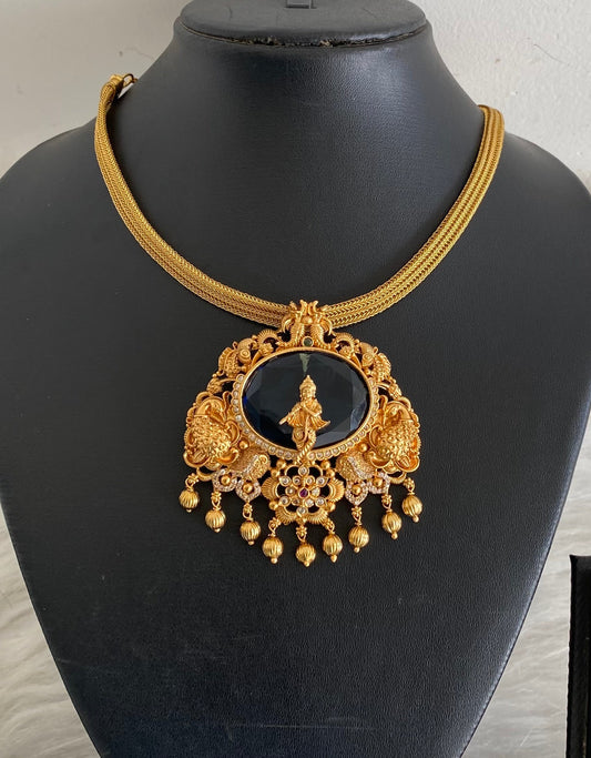 Matte finish big blue oval stone krishna choker/necklace dj-54018