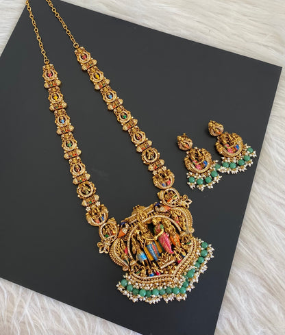 Matte finish green beaded meenakari srinivasa thirukalyanam haar set dj-54738