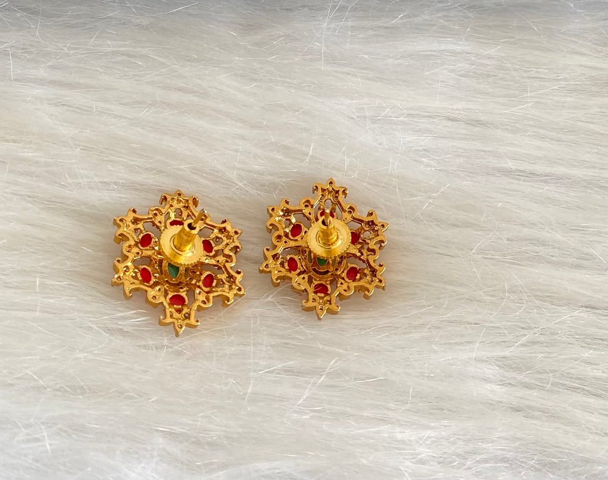 Matte finish white-green-coral flower stud/earrings dj-54649