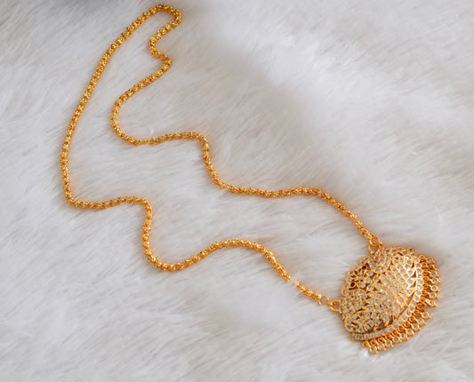Gold tone AD white-pink swan pendant with chain dj-53323