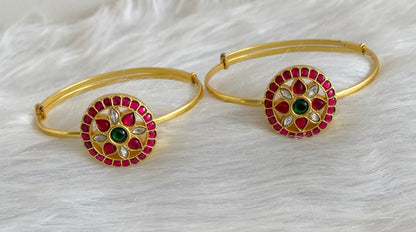 Gold tone kundan jadau kemp-green-white round flower baju band dj-53837