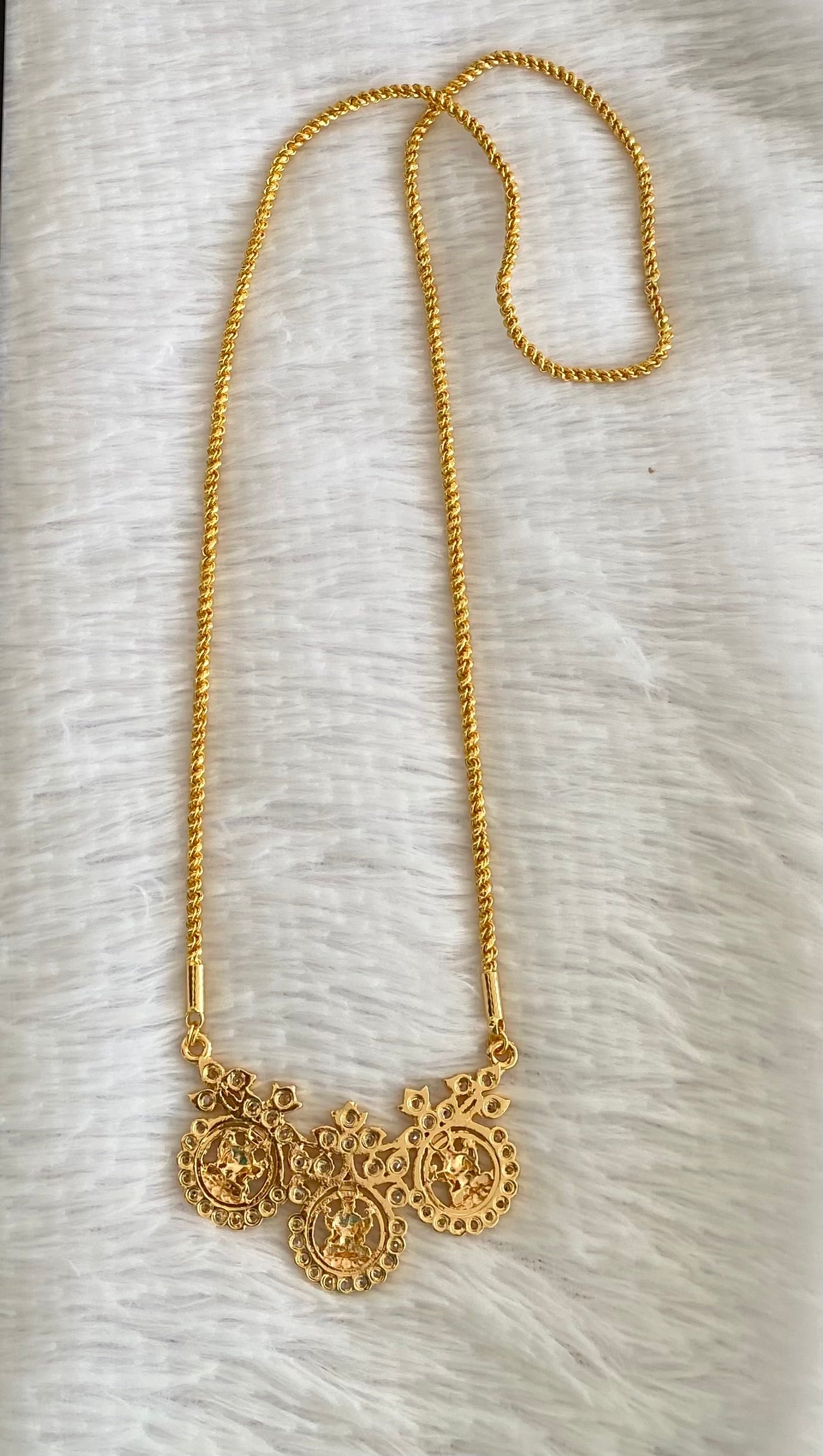 Gold tone white stone lakshmi pendant with chain dj-53253
