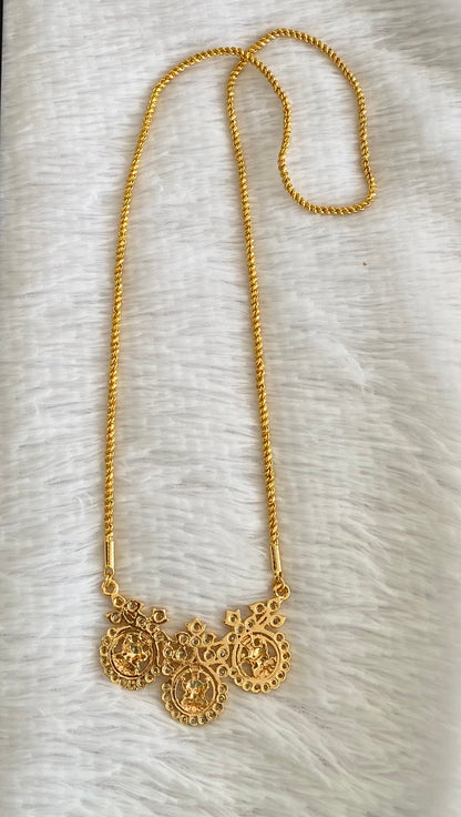 Gold tone white stone lakshmi pendant with chain dj-53253