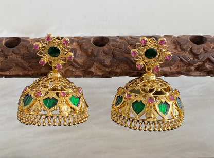 Gold Tone Pink-green 8 petal Big Palakka Jhumkka DJ27041
