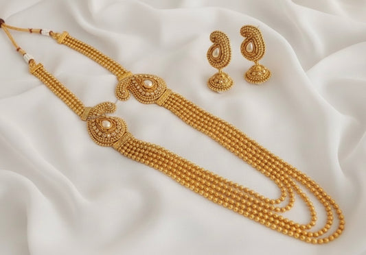 Antique gold tone Pearl Mango Mugappu Multilayer Short Haar Set-dj17560