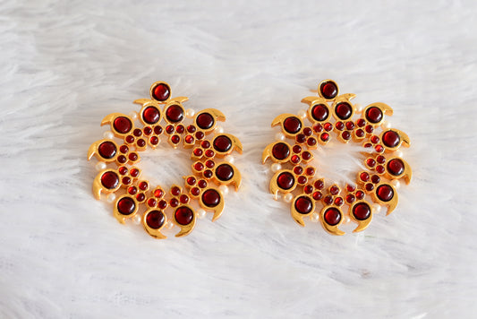 Gold tone maroon pearl mango big earrings dj-52360