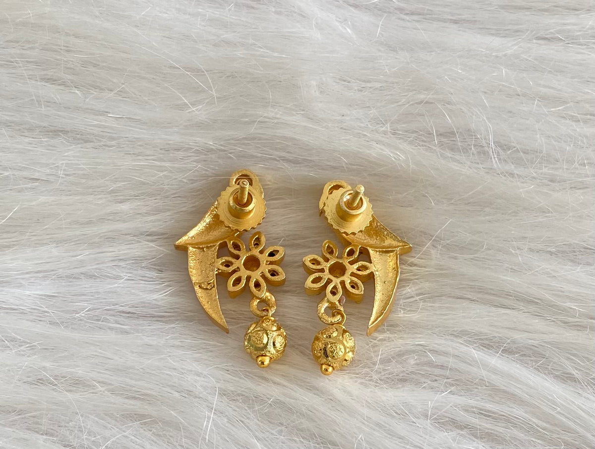 Gold tone pink-white stone kundan jadau bird earrings dj-54784