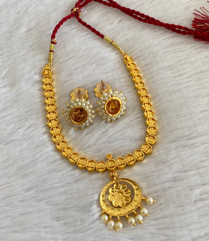 Gold tone kemp-green pearl flower necklace set dj-53514