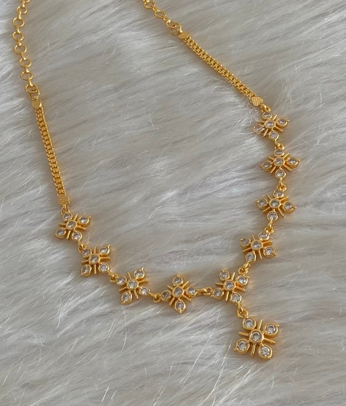 Gold tone south indian AD white stone necklace dj-54916