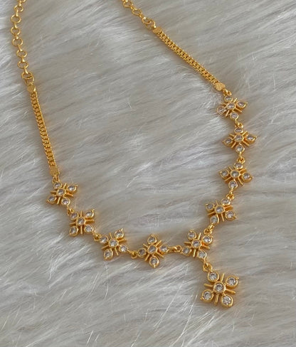 Gold tone south indian AD white stone necklace dj-54916