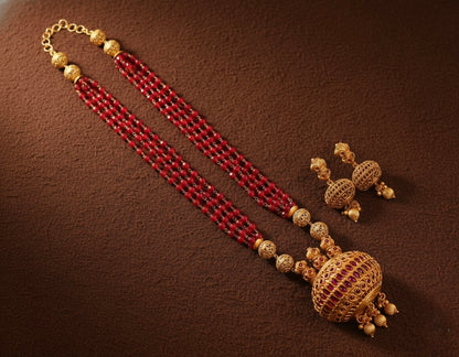 Matte Finish Real Kemp Ruby multilayer chain/Necklace Set-dj17381