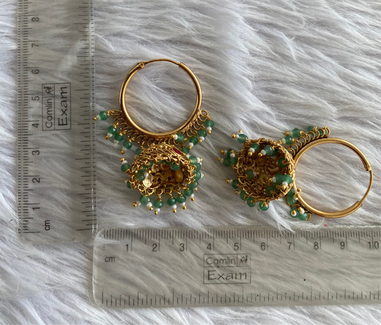 Antique gold tone pink-green beaded hoop jhumkka dj-51053