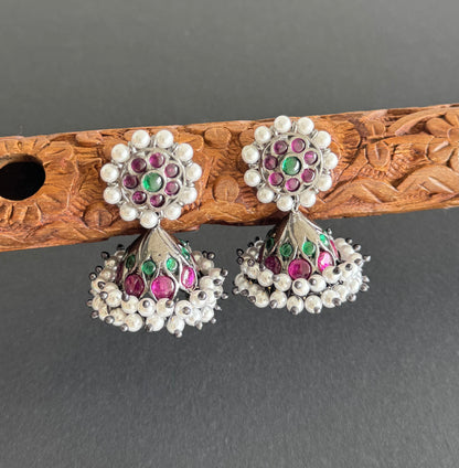 Black finish precious kemp-green pearl jhumkka dj-51447