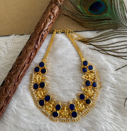 Gold tone blue-white kerala style round Lakshmi necklace dj-51712