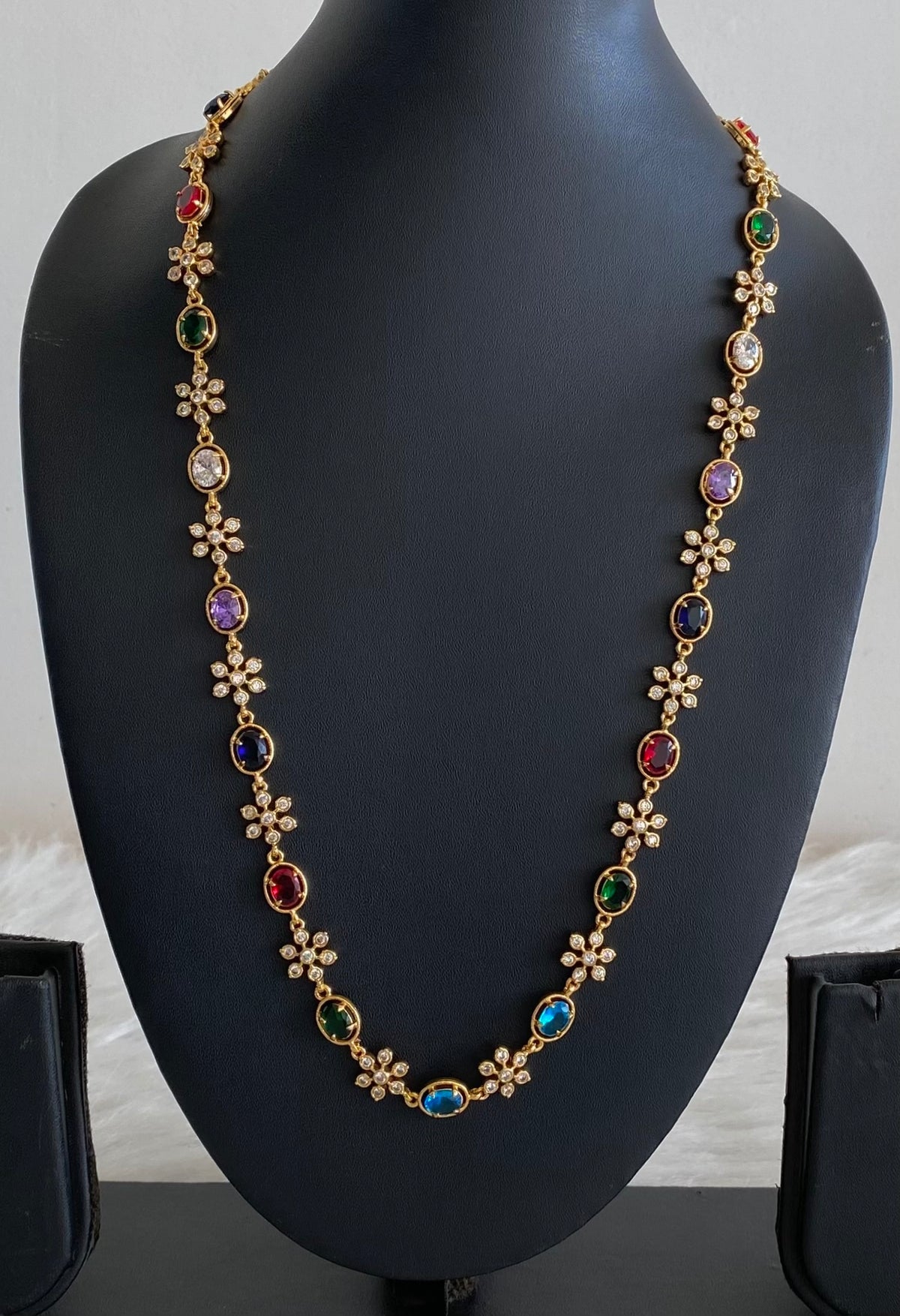 Gold tone multicolor stone flower haar dj-54930