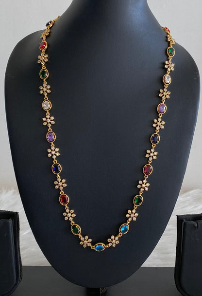 Gold tone multicolor stone flower haar dj-54930
