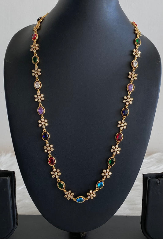 Gold tone multicolor stone flower haar dj-54930
