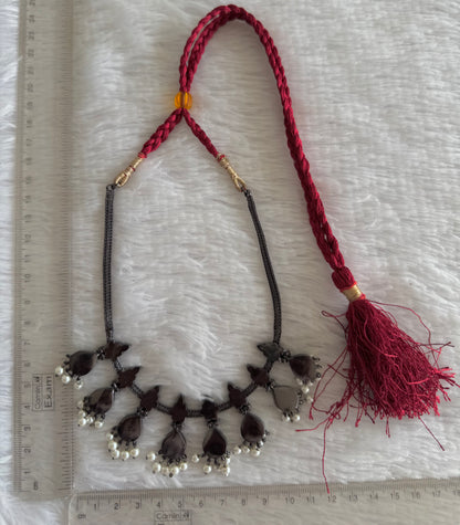 Black finish precious kemp-green pearl flower necklace dj-52282