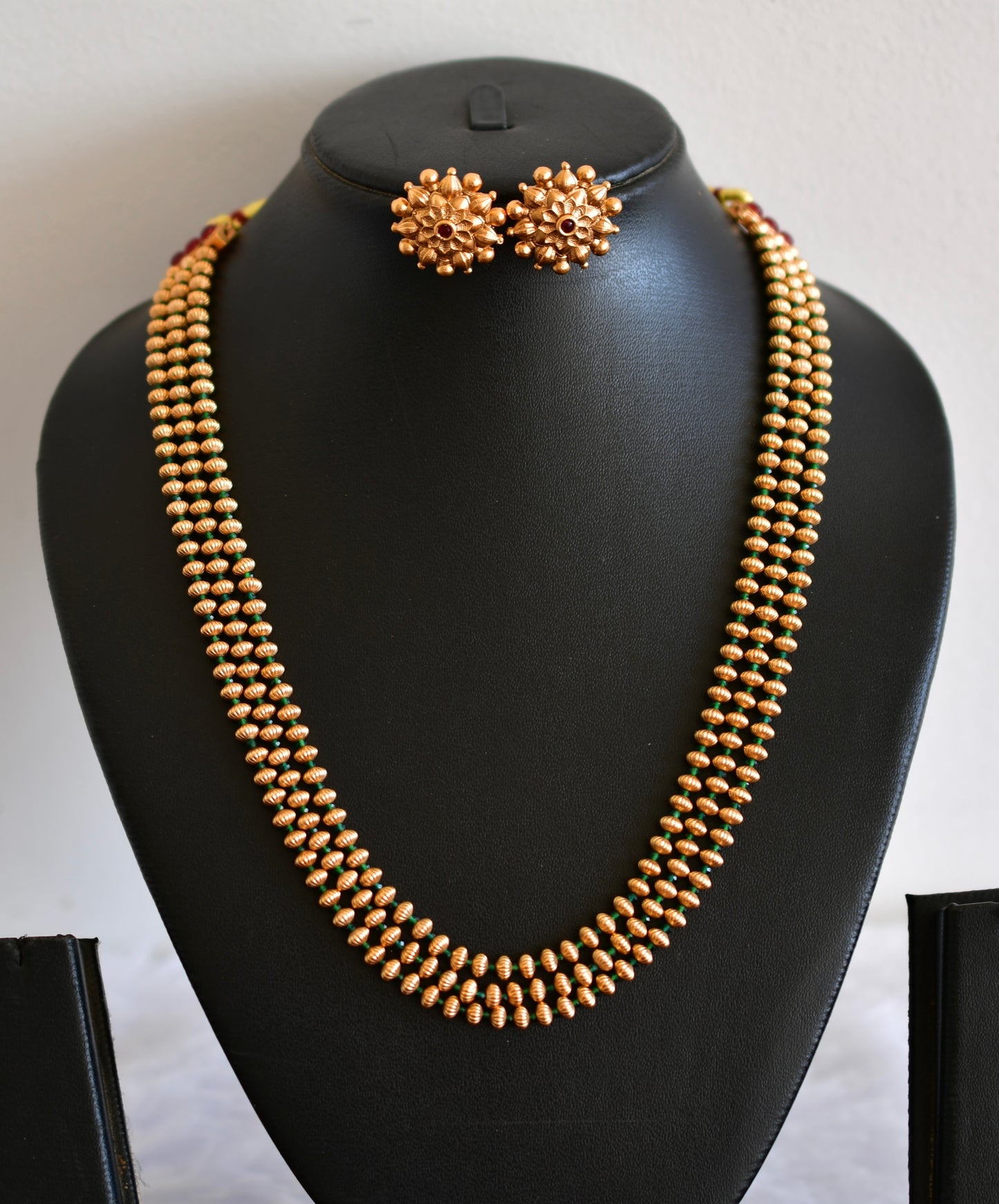 Antique gold tone green beaded multilayer necklace set dj-52699