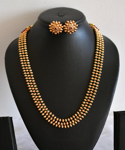 Antique gold tone green beaded multilayer necklace set dj-52699