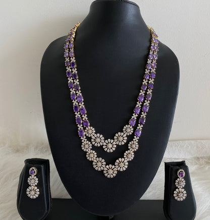 Two tone cz purple stone double layer short haar set dj-54412