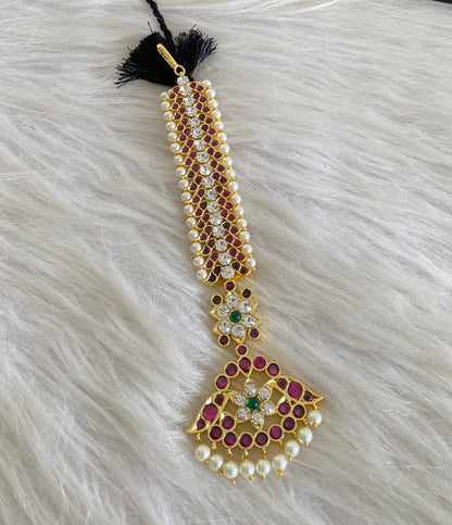Gold tone precious kemp-green-white flower pearl tikka dj-54712