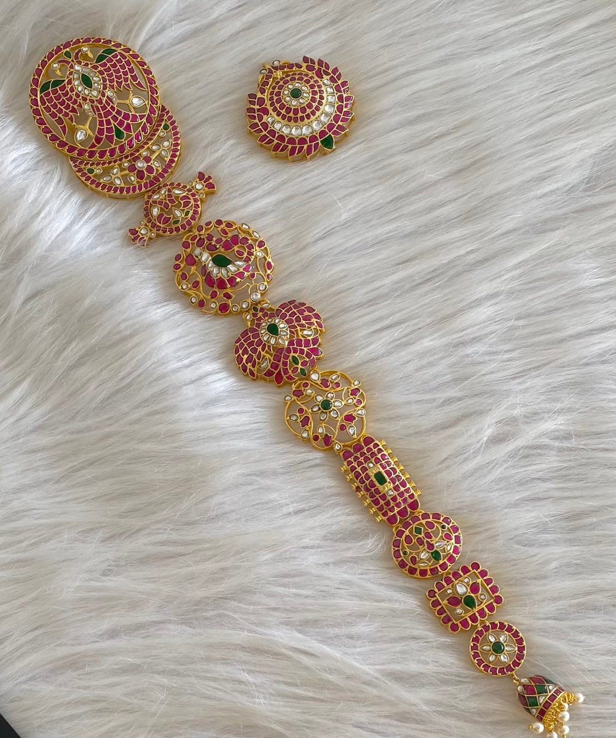 Gold tone 5 in 1 ganda berunda kundan jadau long jadai hair jewel dj-55056