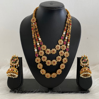 Matt Finish Multilayer Navarathna Short Haar Set dj-31637