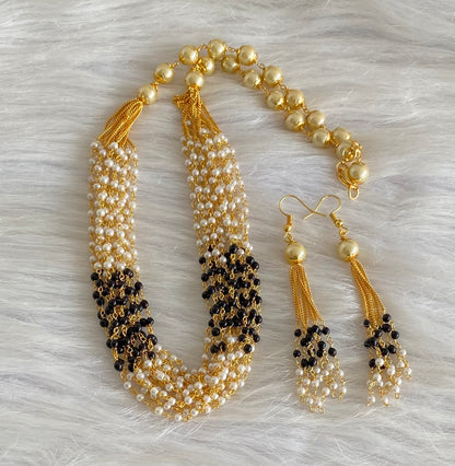 Gold tone black beaded pearl multilayer necklace set dj-54212