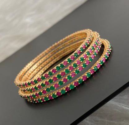 Gold tone ruby green stone set of 4 bangles(2.10) dj-55149