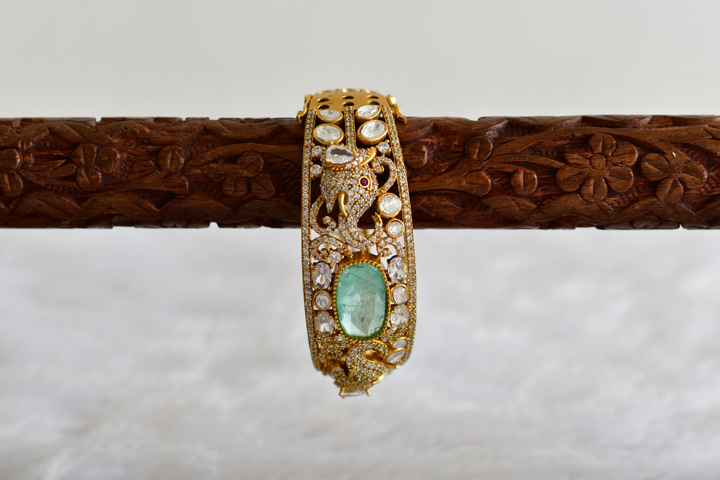 Antique gold tone cz moissanite sea green elephant kada dj-51771