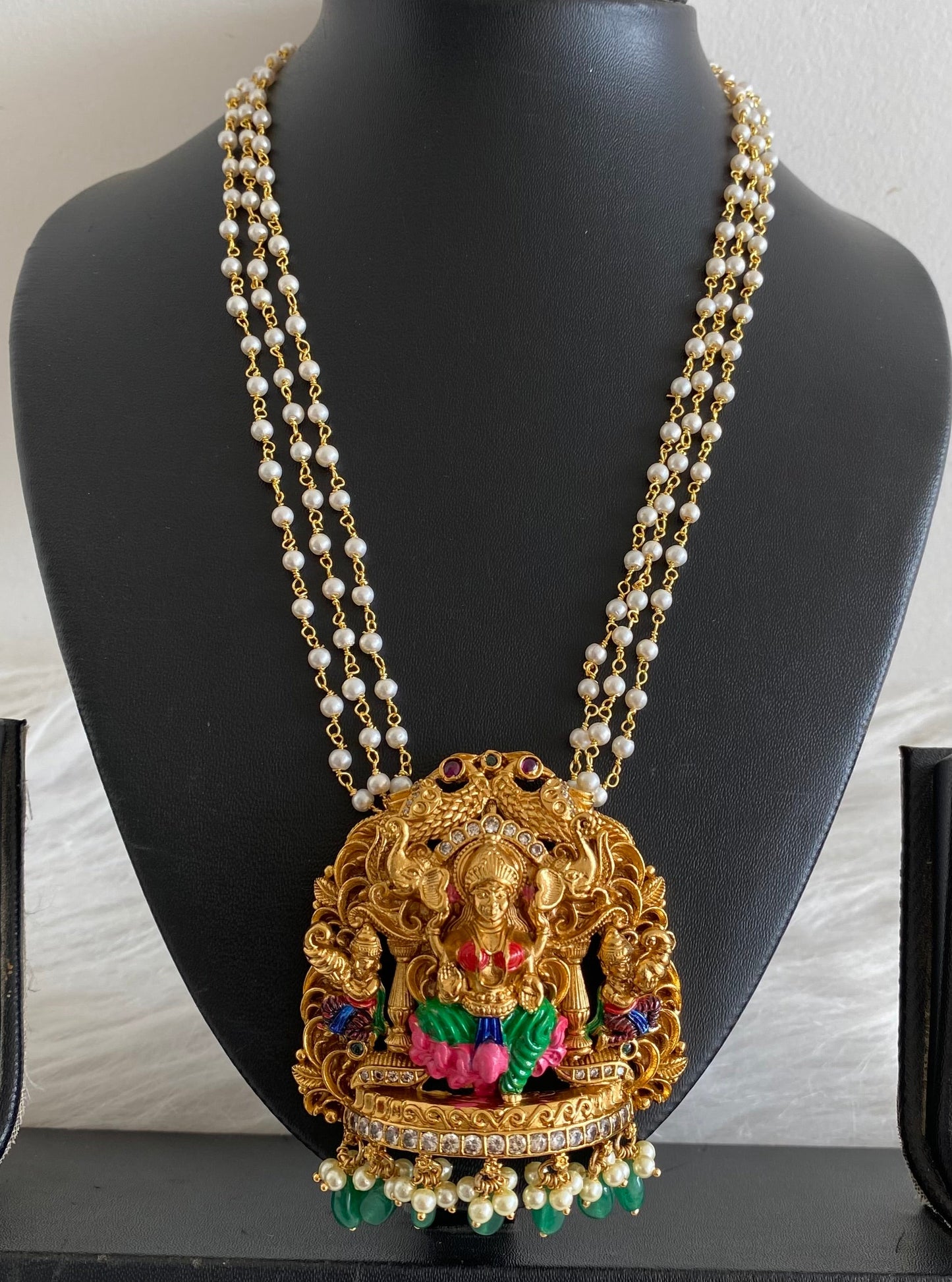 Matte finish meenakari pearl lakshmi necklace dj-54098