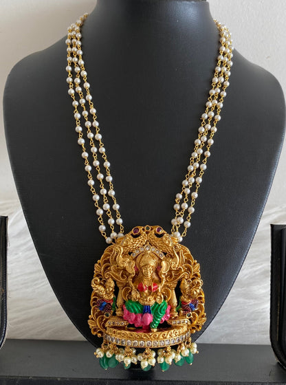 Matte finish meenakari pearl lakshmi necklace dj-54098
