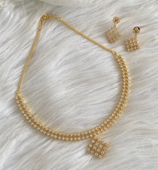 Gold tone cz white stone necklace set dj-54342