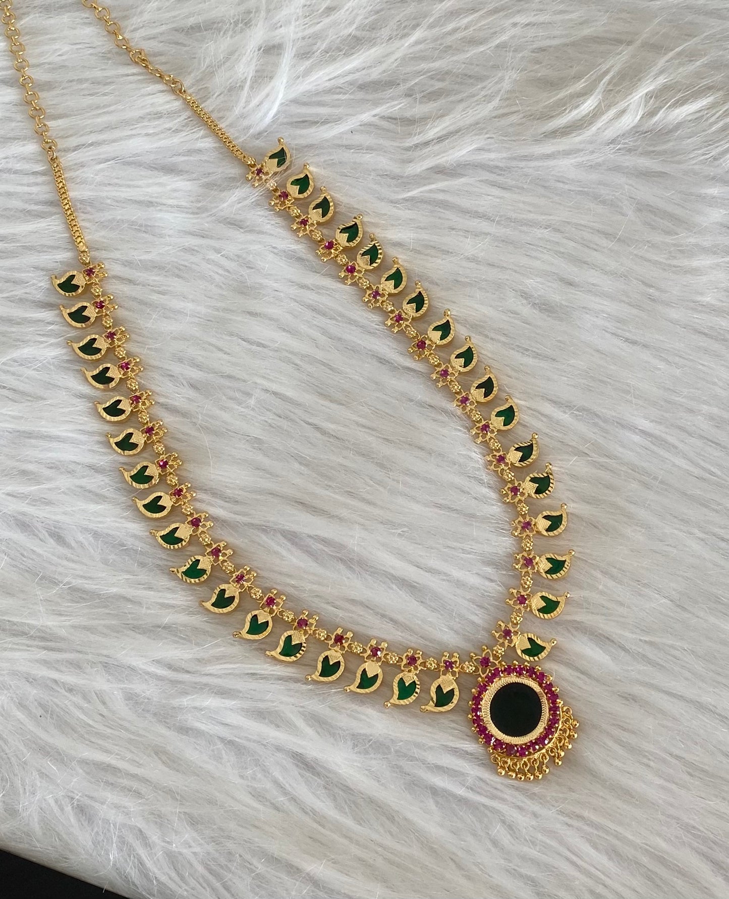 Gold tone pink-green kerala style mango haar dj-54541